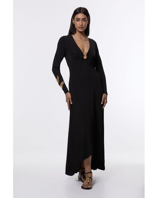 Karen Millen Women's Black Keyring Detail Long Sleeve Knit Dress