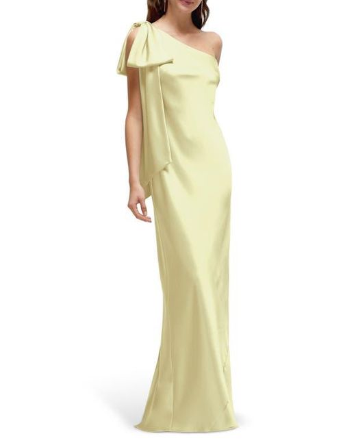 After Six Bow Detail One-Shoulder Stretch Satin Charmeuse Gown in Yellow |  Lyst