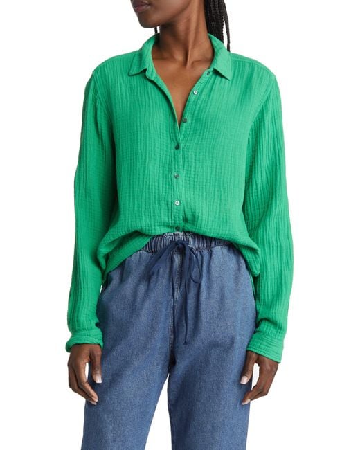 Xirena Xírena Scout Cotton Gauze Buttonup Shirt in Green Lyst