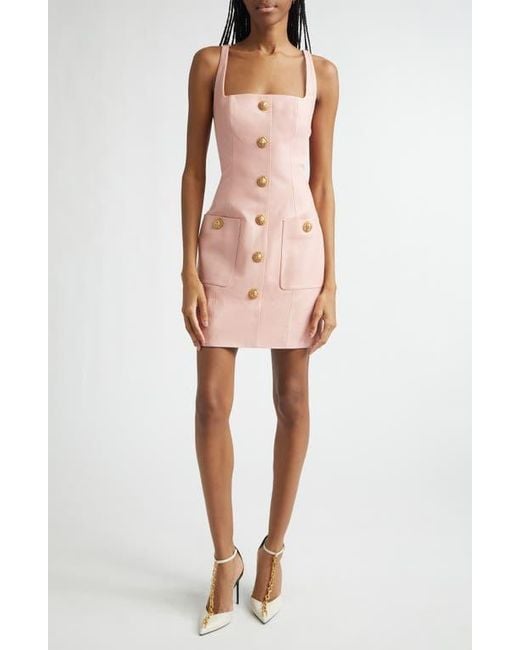 Balmain Multicolor Button Leather Minidress