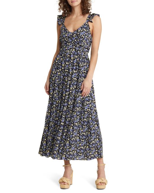 Moon River Floral Flutter Sleeve Midi Dress | Lyst