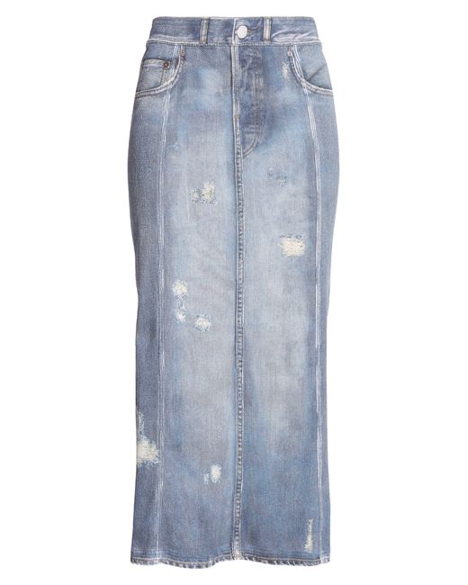 Acne Blue Etty Denim Trompe L'oeil Cotton Midi Skirt