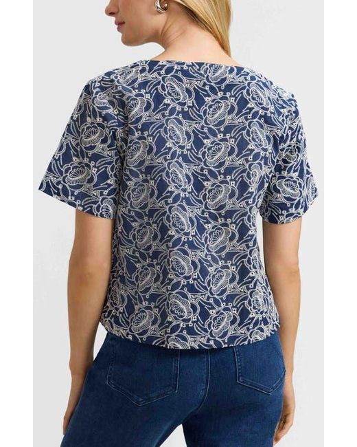 Foxcroft Blue Isabel Floral Embroidered Cotton Button-Up Top