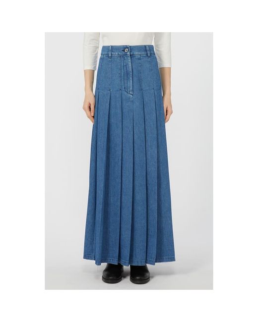 Weekend by Maxmara Blue Opunzia Pleated Denim Maxi Skirt