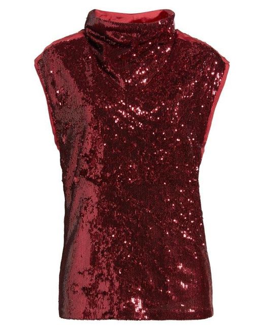 Boss Red Sequin Mock Neck Top