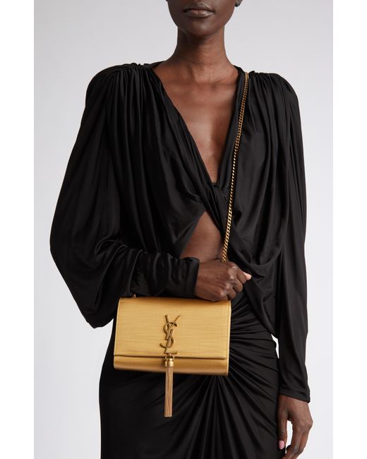 Saint Laurent Small Kate Satin Shoulder Bag in Gold Dust