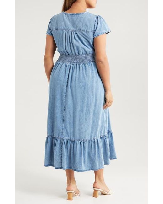 Treasure & Bond Blue Smocked Waist Chambray Midi Dress