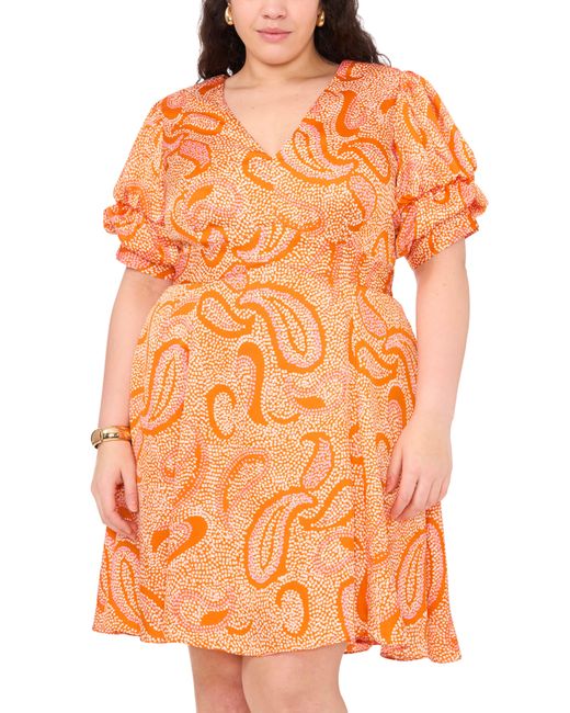 1.STATE Orange Puff Sleeve Fit & Flare Dress