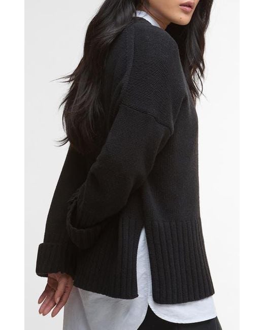 Barbour Black Sophia Cotton & Wool Blend Tunic Sweater