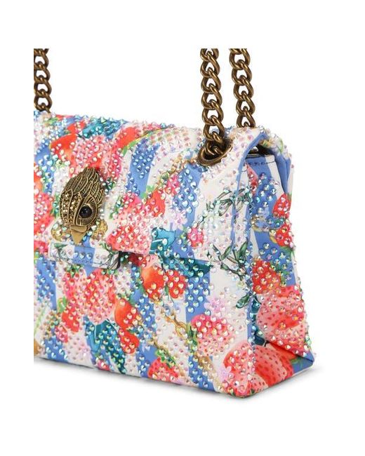 Kurt Geiger Blue Mini Kensington Crystal Embellished Fabric Crossbody Bag