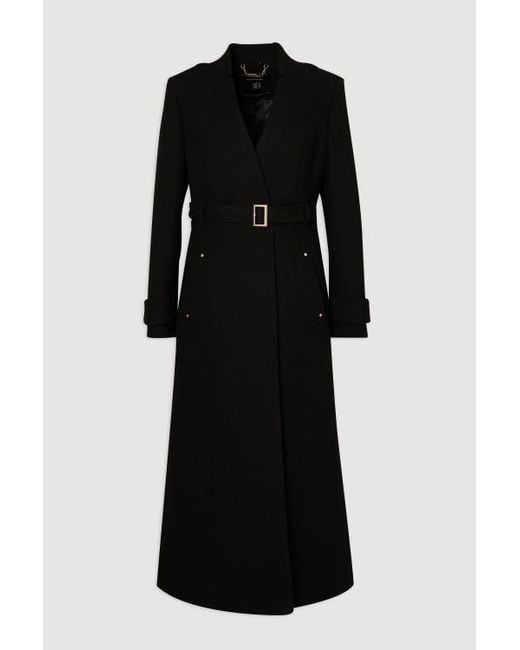 Karen Millen Black Wool Notch Neck Belted Maxi Coat