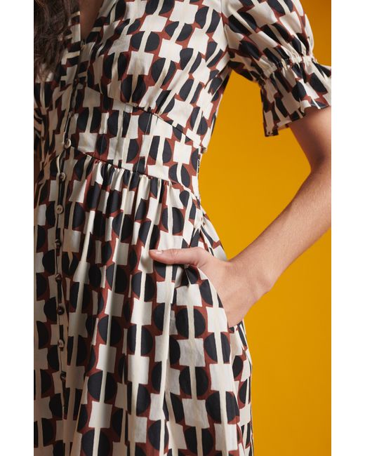 Diane von Furstenberg White Erica Geo Print Cotton Button-up Midi Dress