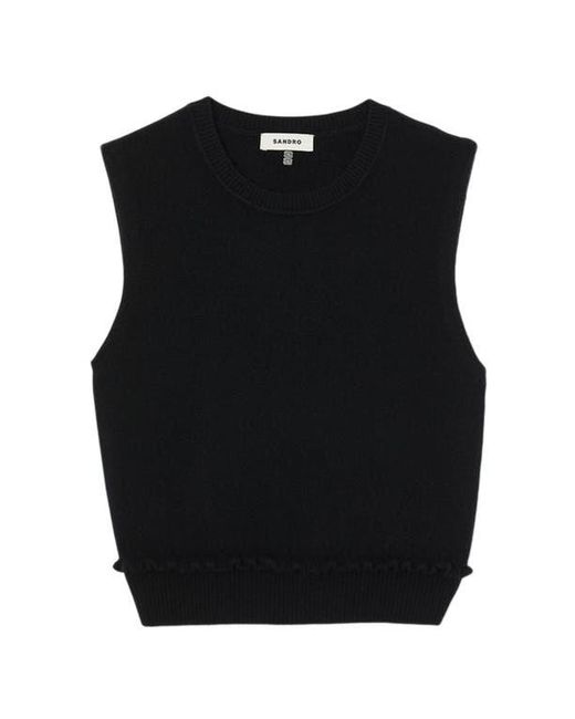 Sandro Blue Ruffled Cropped Sweater