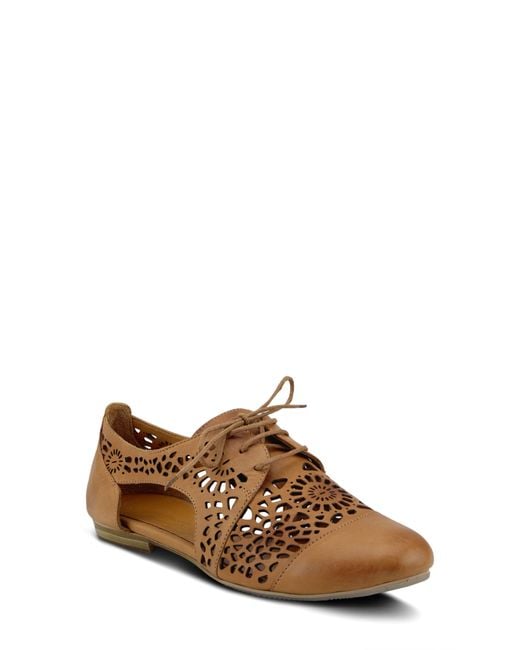 Spring Step Brown Theone Cutout Derby Flat
