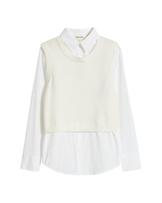 Open Edit White Layered Look Sweater Vest