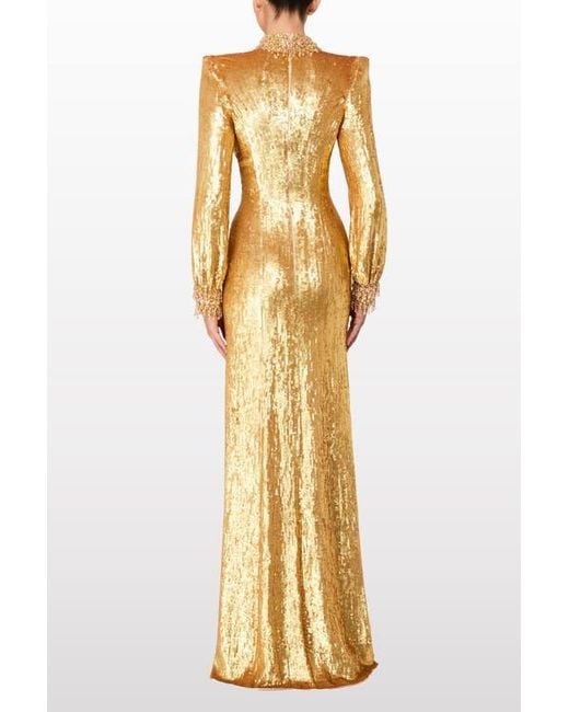 Jenny Packham Metallic Opium Sequin-Embellished High-Neck Gown