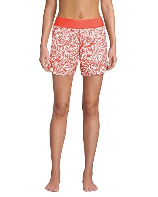 Lands' End Pink 5 Quick Dry Elastic Waist Board Shorts Swim Cover-Up Shorts With Panty