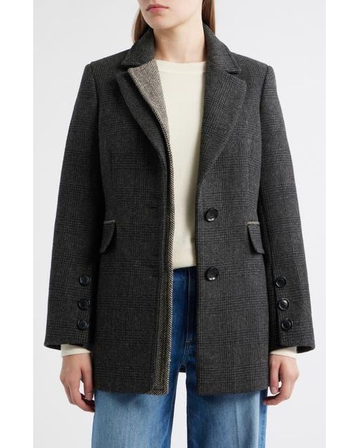 Sam Edelman Black Houndstooth Layered Wool Blend Coat
