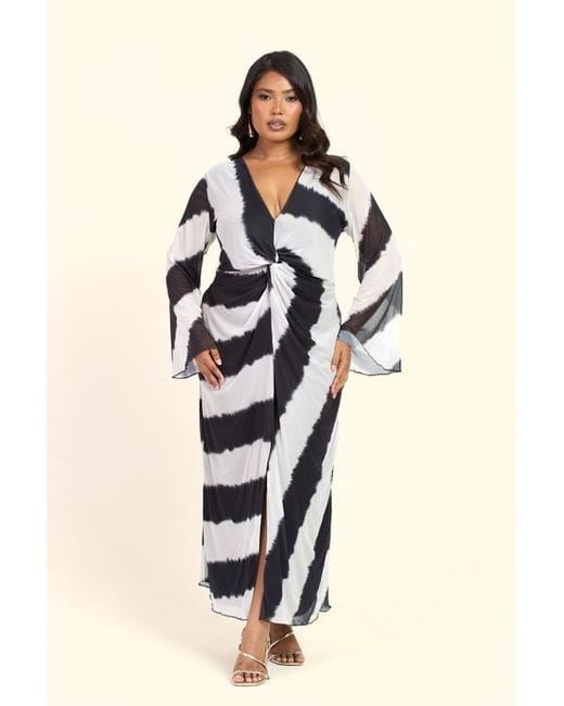 FASHION-SZN CURVE Natural Monochrome Twist Front Midi Dress