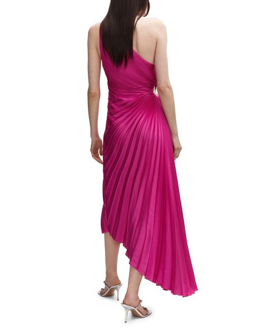 Mango Pink Cutout Pleated One-shoulder Asymmetric Dress