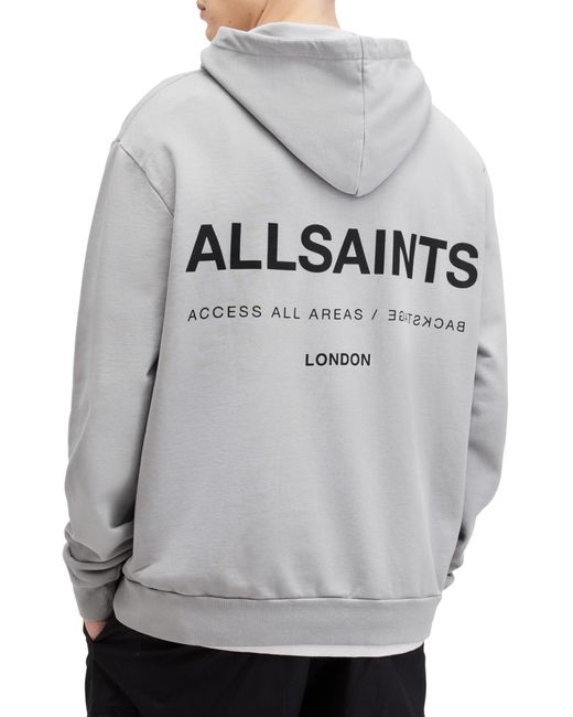 AllSaints Gray Access Cotton Graphic Hoodie for men