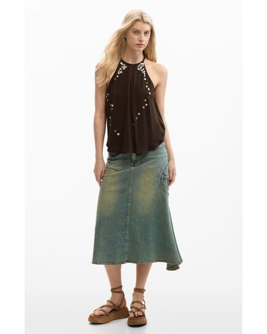 Desigual Black Button Trapeze Top
