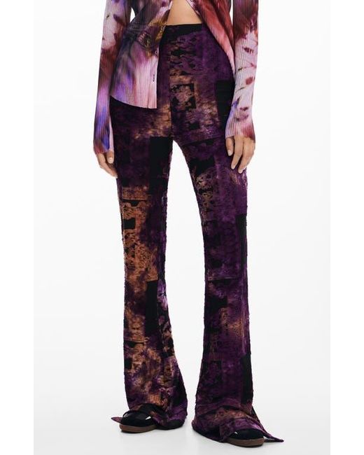Desigual Purple Printed Pull-On Flare Pants