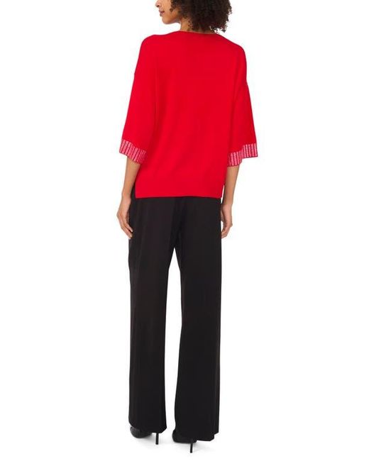 Vince Camuto Red Embellished Trim Three-Quarter Sleeve Sweater