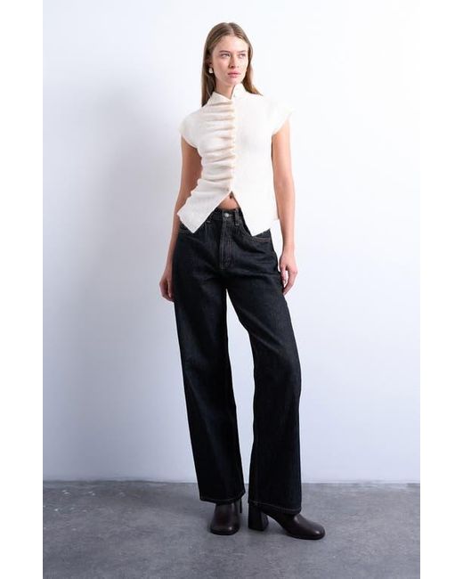 TOPSHOP Blue Ruffle Button Front Knit Top