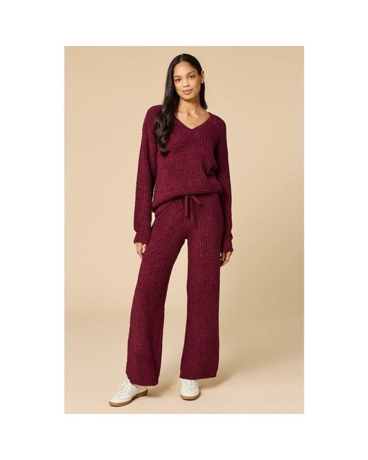 Softies Red Waffle Marshmallow V-Neck Lounge Set
