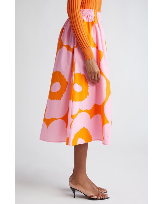 Marimekko Orange Garrel Print Poplin Skirt