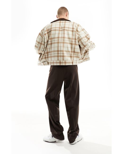 ASOS Plaid Oversize Harrington Jacket in Natural for Men Lyst