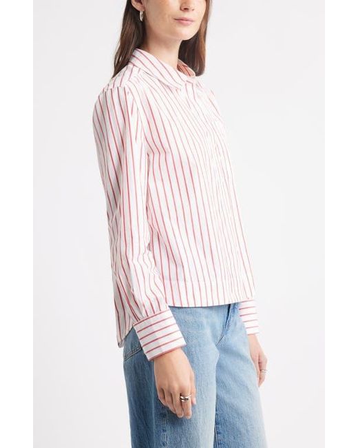 Caslon Red Long Sleeve Drop Hem Button-Up Shirt