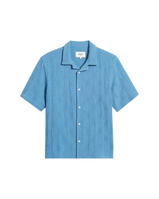 Wax London Blue Didcot Relaxed Fit Patchwork Cotton Camp Shirt for men