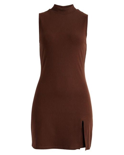 Reformation Skylar Mock Neck Rib Minidress in Brown | Lyst