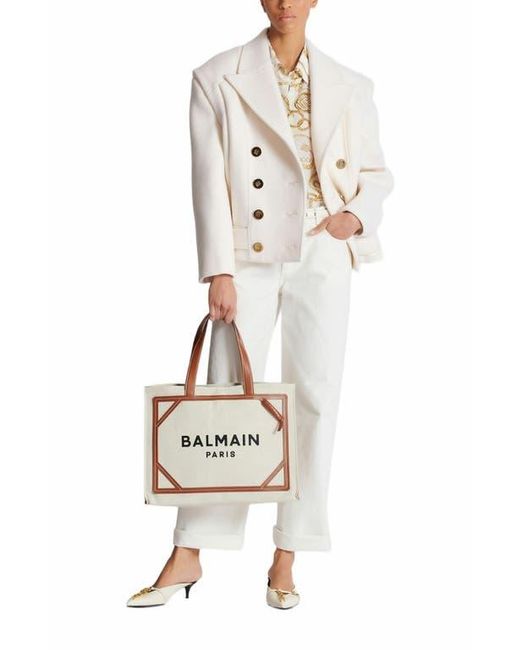 Balmain Natural B-Army 42 Canvas Tote Bag With Leather Details