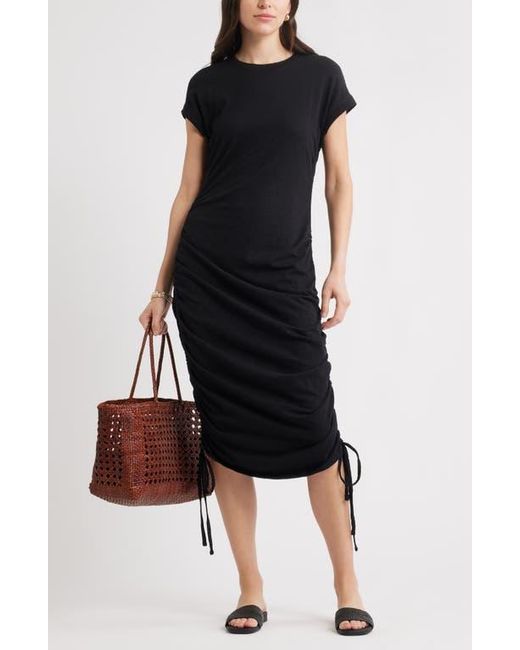 Caslon Black Ruched Cotton Midi T-Shirt Dress