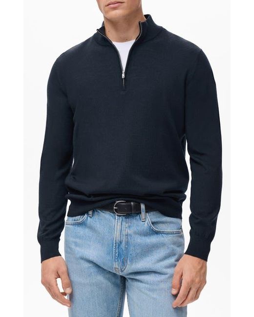 Mango Blue Perkins Wool Quarter Zip Sweater for men