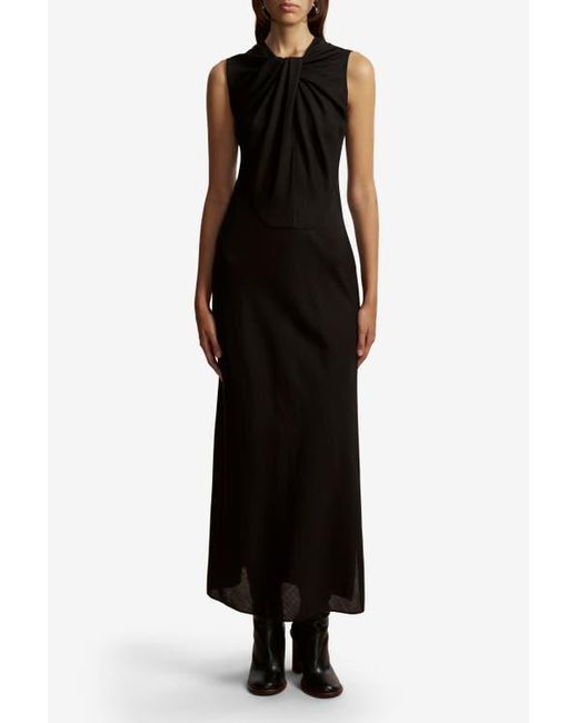 Marina Moscone Black Lightweight Wool Twist Panelled Dress