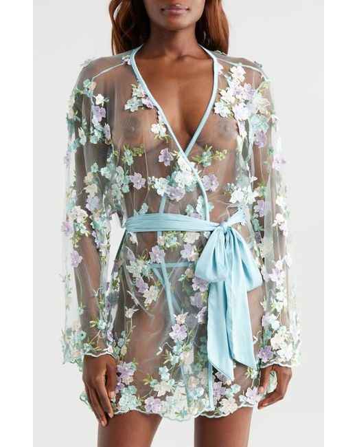 Sheet Robe Kilo Brava Floral Embroidered Sheer Mesh Robe in Blue | Lyst