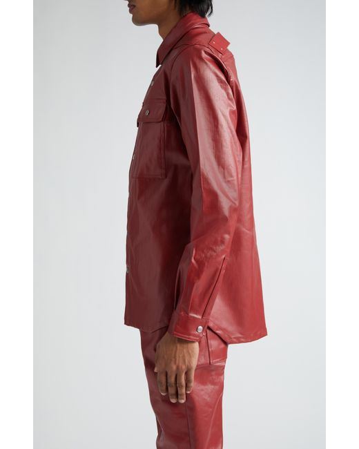 Rick Owens Red Giacca Coated Denim Overshirt for men