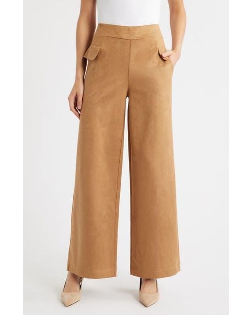 Hue Women's Natural Faux Suede Wide Leg Pants