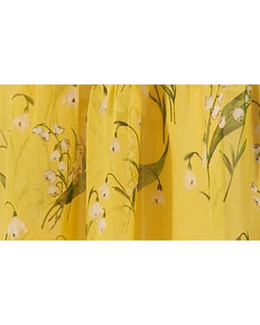 Carolina Herrera Yellow Lily Of The Valley Print Silk Georgette Midi Dress