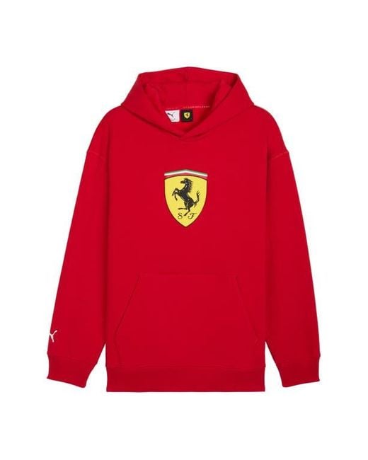 PUMA Men's Red Scuderia Ferrari Sportswear Shield Pullover Hoodie