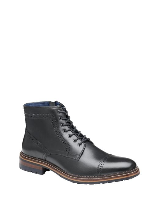 Johnston & Murphy Black Benton Leather Cap Toe Boot for men
