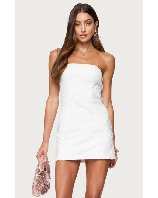 Edikted White Textured Floral Strapless Minidress