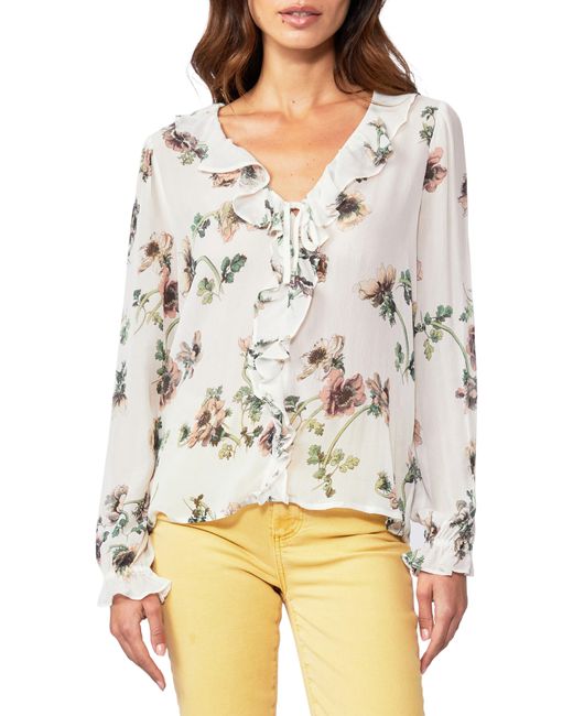 PAIGE Karin Floral Print Sheer Silk Blouse in Gray Lyst