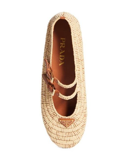 Prada Raffia Mary Jane Flat in Natural | Lyst