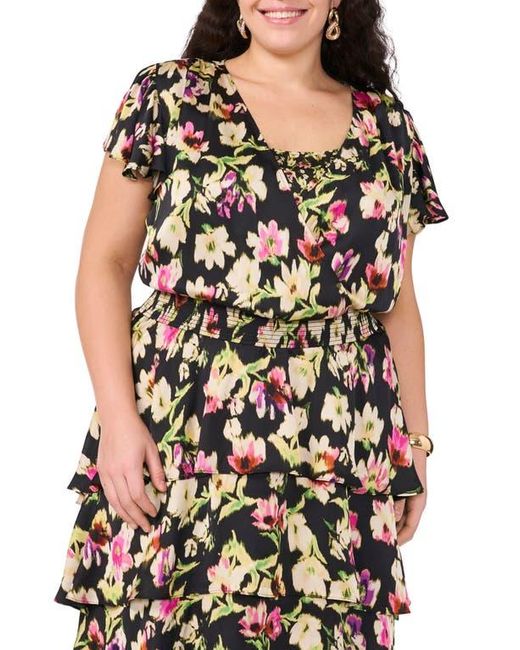 Vince Camuto Brown Floral Tiered Midi Dress
