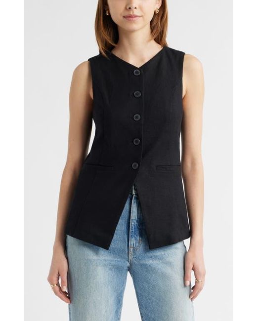 Open Edit Blue Linen Blend Vest